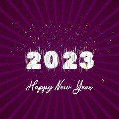 2023 Celebration of Happy New Year text colorful scatter effect poster graphics design