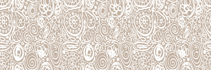 Grunge doodles pattern. Modern fabric design. Tribal ornament seamless pattern. Grunge ethnic background. Contemporary ornaments pattern. 80s, 90s clothes fabric. Boho hippie style.