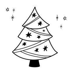 Christmas tree in doodle style. Xmas line pine fir tree. Vector illustration minimalistic design