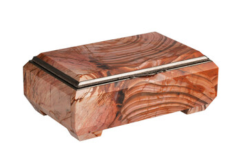 decorative jewelry box made of natural jasper stone, handmade, isolated