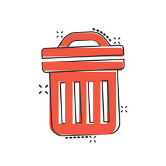 Garbage bin icon in comic style. Recycle cartoon vector illustration on white isolated background. Trash basket splash effect sign business concept.