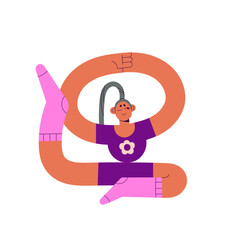 Woman training in mermaid pose. Young girl exercising, sitting in yoga asana, position, naginyasana posture. Female character working out. Flat vector illustration isolated on white background