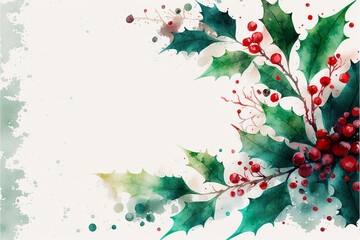 Fototapeta premium Christmas Background, Holly. Floral arrangement of holly. Abstract Art, Digital Illustration