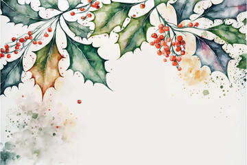 Christmas Background, Holly.  Floral arrangement of holly. Abstract Art, Digital Illustration