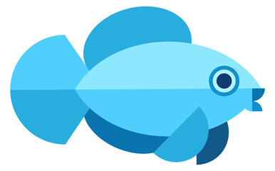 Blue fish flat icon. Marine fauna symbol