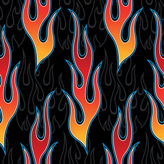 Fire flames wallpaper seamless pattern background vector image. Wrapper, wallpaper, packaging, textile design.