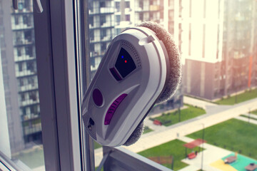 Window cleaning robot. Glass cleaning with technology and modern gadgets