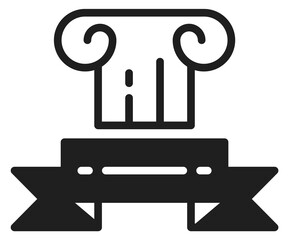 Roman column with ribbon banner logo. Black premium emblem