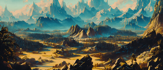 Panoramic view of the snowy mountains, Sunrise in the mountains landscape.