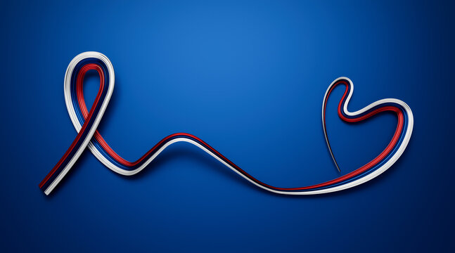 Serbian flag heart shaped ribbon. 3d illustration.
