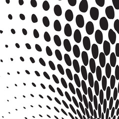 Black and white dots pop art background. Whimsical wavy spotted texture. Polka dots pattern with optical illusion.Vector illustration