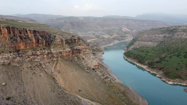 Huge canyon in Siirt in Turkey. Drone footage 4K.