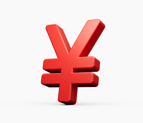 Obraz premium Yen as Japanese currency Red color on White background 3d illustration