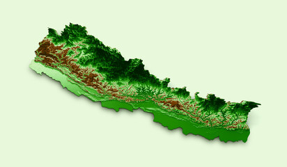 Naklejka premium Nepal Topographic Map 3d realistic map Color 3d illustration
