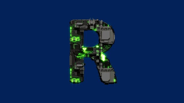 letter R, dark iron cyber punk distorted font, isolated - loop video