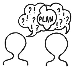 Plan discussing icon. People asking questions doodle