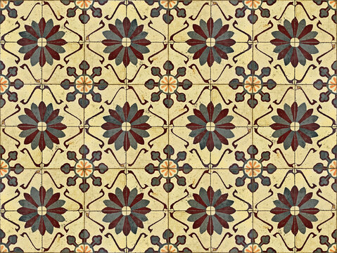Ancient hydraulic tiles on floor in Teresopolis, Rio de Janeiro, Brazil