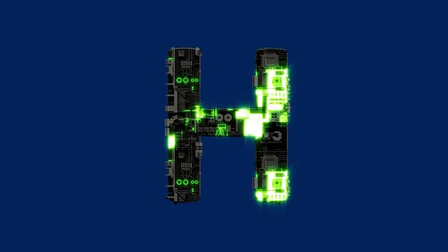 letter H, dark iron cyberpunk glitch font, isolated - loop video