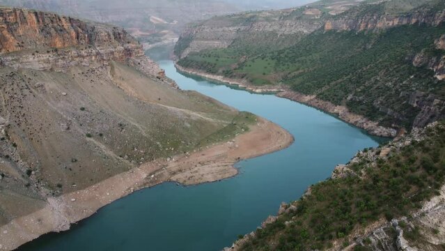 Huge canyon in Siirt in Turkey. Drone footage 4K.