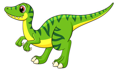 Green cartoon dinosaur. Prehistoric animal. Velociraptor icon