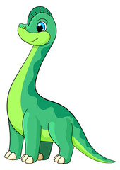 Obraz premium Brontosaurus character. Happy smiling dinosaur. Green dino