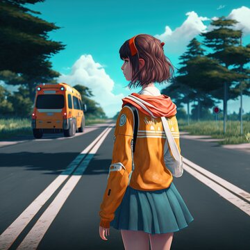 Anime Schoolgirl Travel Generative AI..