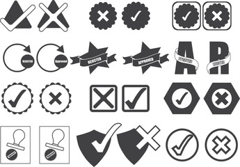 Approve and not approve icon, Accepted and Rejected icon set black vector