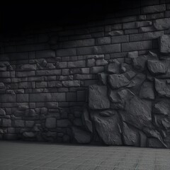 Black Concrete Wall - Rough Wide Stone Texture Generative AI..