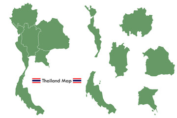 Thailand country - high detailed illustration map divided in regions.