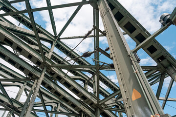 Support above the bridge, steel structure close-up.