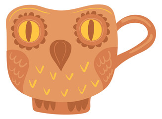 Owl tea cup. Hand drawn ceramic mug