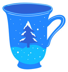 Blue ceramic mug. Cozy home hand drawn cup