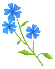 Blue flowers branch. Flax icon. Cartoon plant