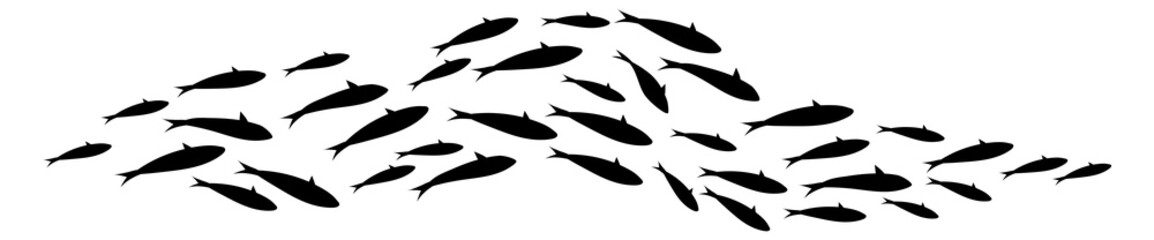 Fish group swim curve. Underwater school icon - obrazy, fototapety, plakaty