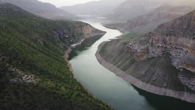 Huge canyon in Siirt in Turkey. Drone footage 4K.