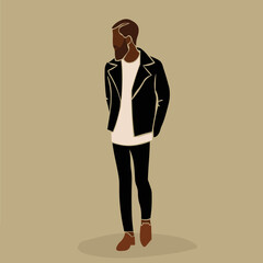 Stylish black man in elegant line art style vector