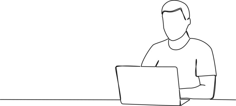 recommend clip art: continuous single line drawing of man using laptop computer, line art vector illustration