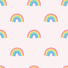 Vector seamless pattern with rainbow. Hand-drawn print for wallpaper, fabric, textile design.