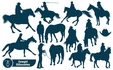 Collection of Cowgirl silhouettes Vector