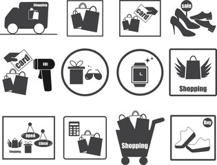 Shopping icon set, supermarket icon set black vector