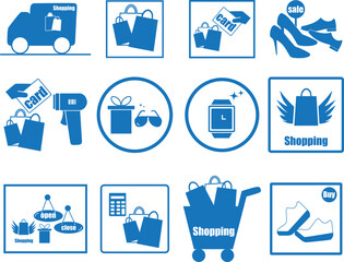 Shopping icon, marketing icon set blue vector