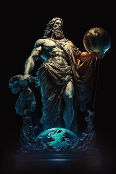 Ancient god statue with world in his hands digital art