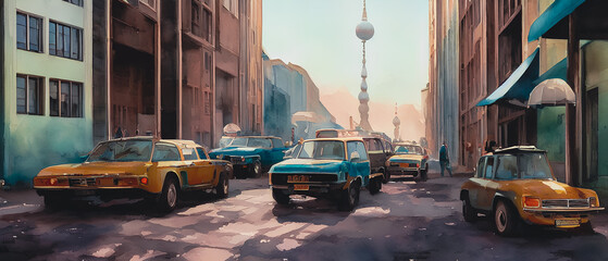 Obraz premium This painting depicts a atmospheric street. Generative AI