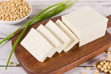  traditional food Raw Soy Tofu on wooden table