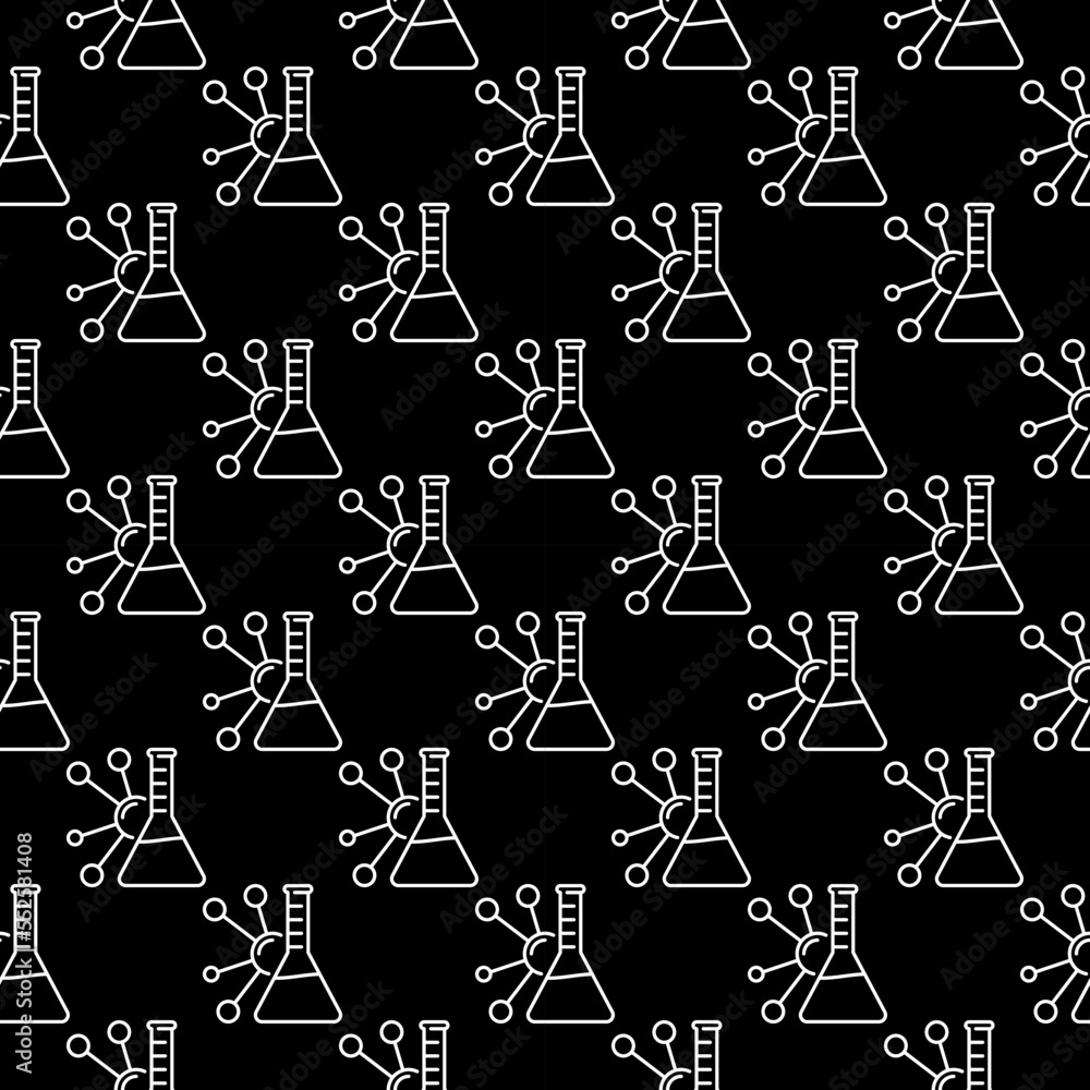 Poster molecule and chemistry flask thin line science concept seamless pattern