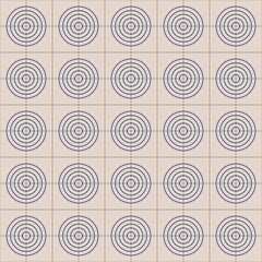 Simple abstract ornament of a floor tile. Blue circles on a square seamless pattern.