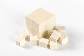  traditional food Raw Soy Tofu isolated on white background