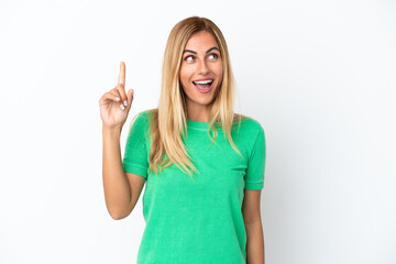 Fototapeta premium Blonde Uruguayan girl isolated on white background intending to realizes the solution while lifting a finger up
