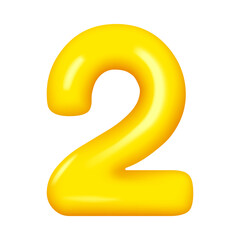 Number two numeral, second yellow glossy balloon. Vector anniversary celebration symbol, numeral for advertising and promotion banner, greeting cards design element. New Year decoration