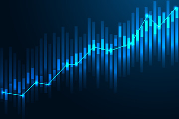 Economics trends, stock market investment graph futuristic concept with glowing growth chart
